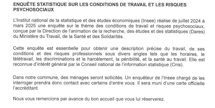 Enquête statistique sur les conditions de travail et les risques psychosociaux